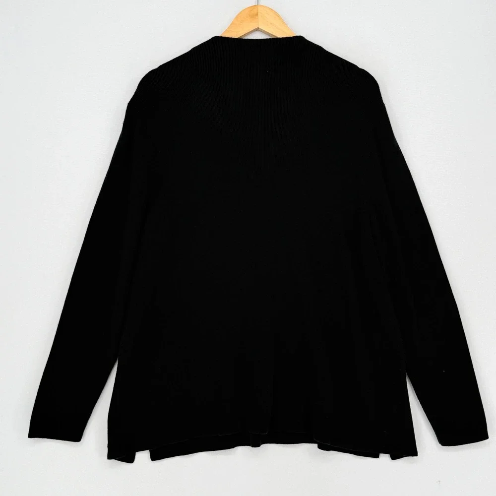 J. Jill Mock Neck Sweater Womens XL Black Cotton Silk Wool Blend Quiet Luxury